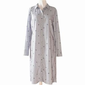 Isaac Mizrahi IMNYC Button Front Shirt Dress Stripe Floral Blue L
